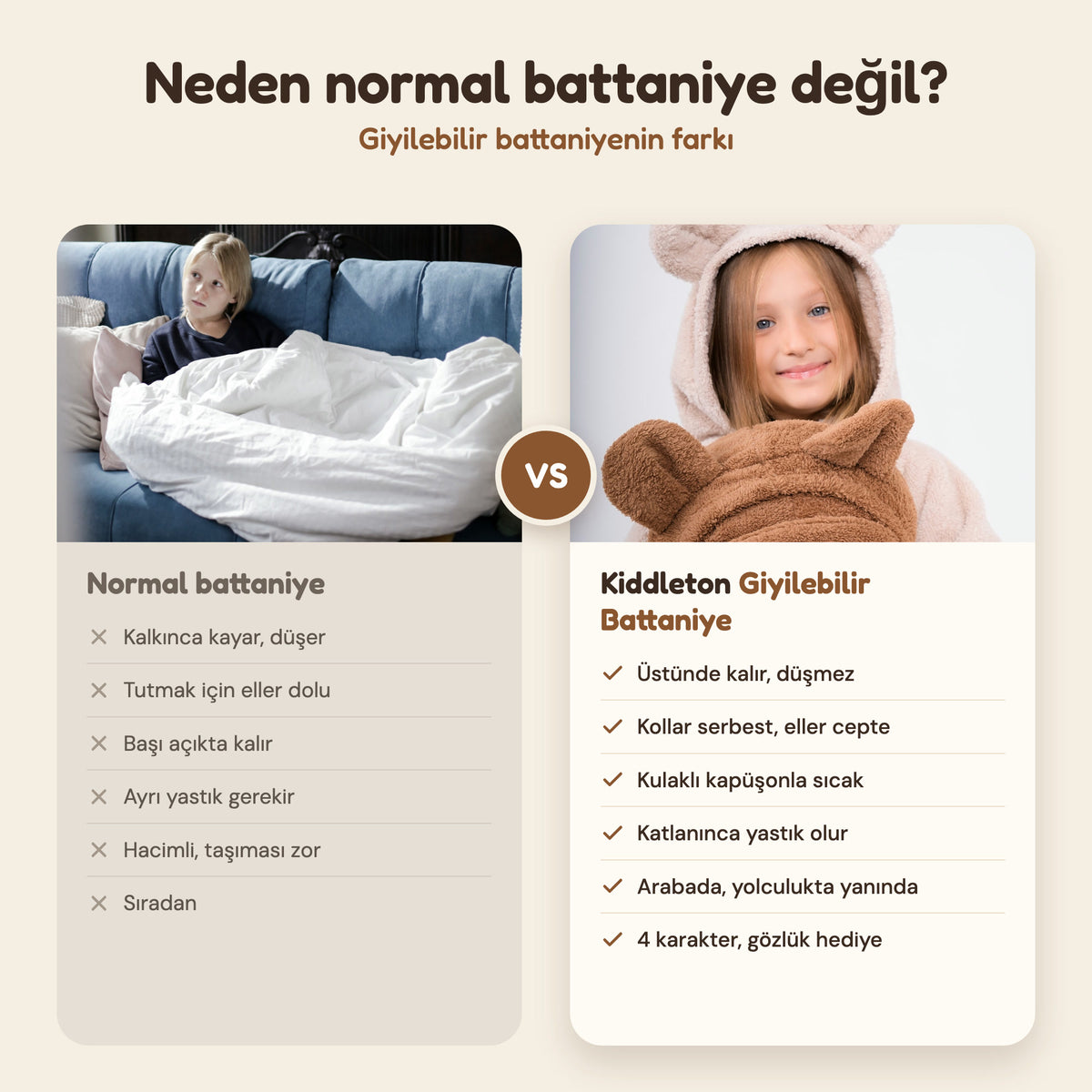 Normal battaniye ile giyilebilir battaniye karşılaştırması