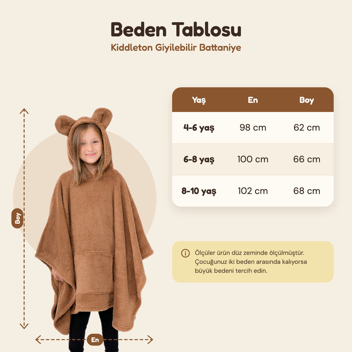Beden tablosu: 4-6, 6-8, 8-10 yaş